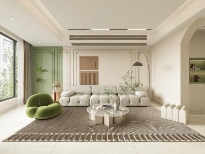 现代奶油风家居客厅3D模型下载